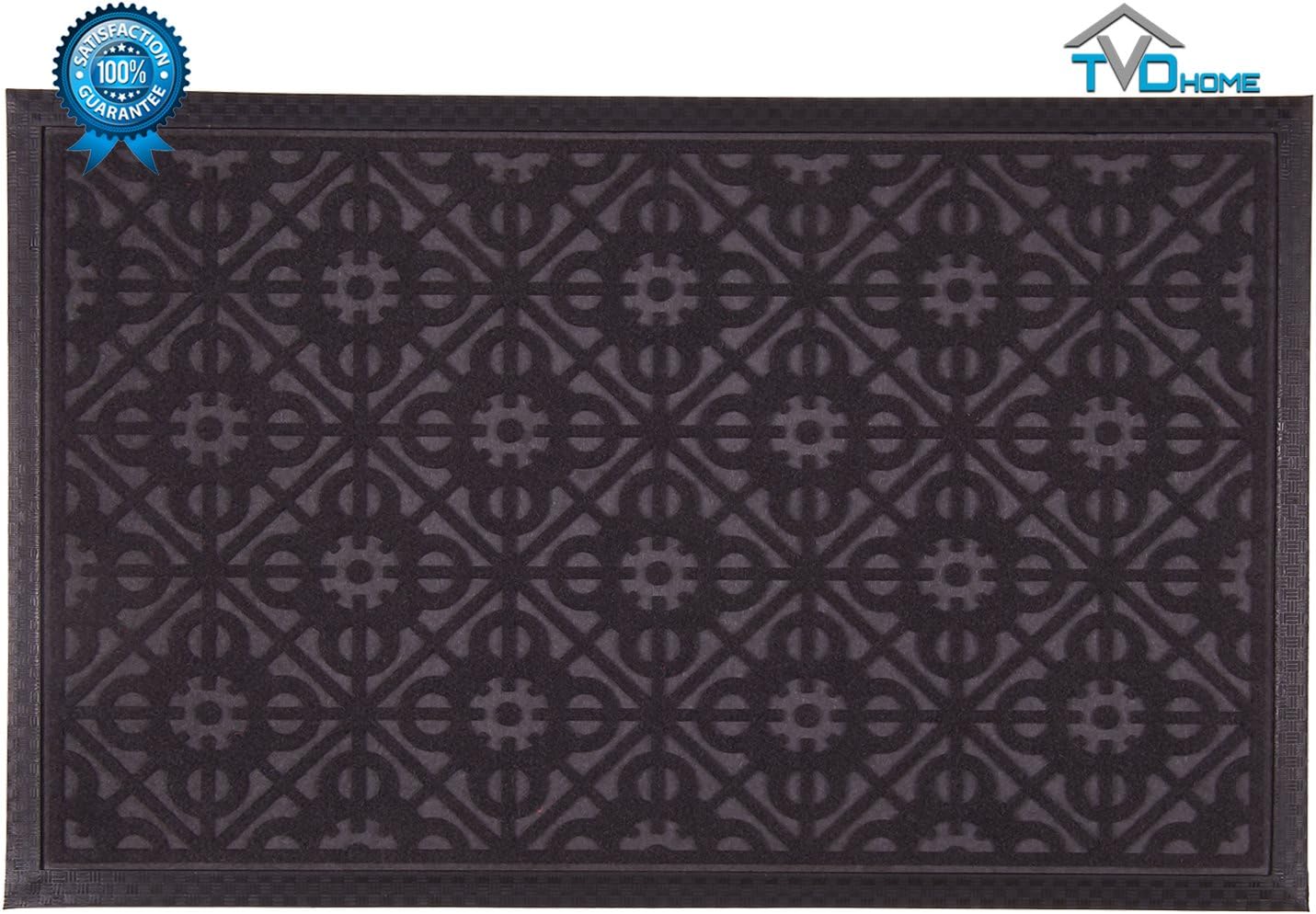 TVD Home Premium Rubber Doormat Low Profile Indoor & Outdoor Charcoal Gray Mat - Easily Washable & Stain Resistant - Non Skid Backing - Large 31x19 Inch Size + Bonus Pro Tips Guide (Gray)