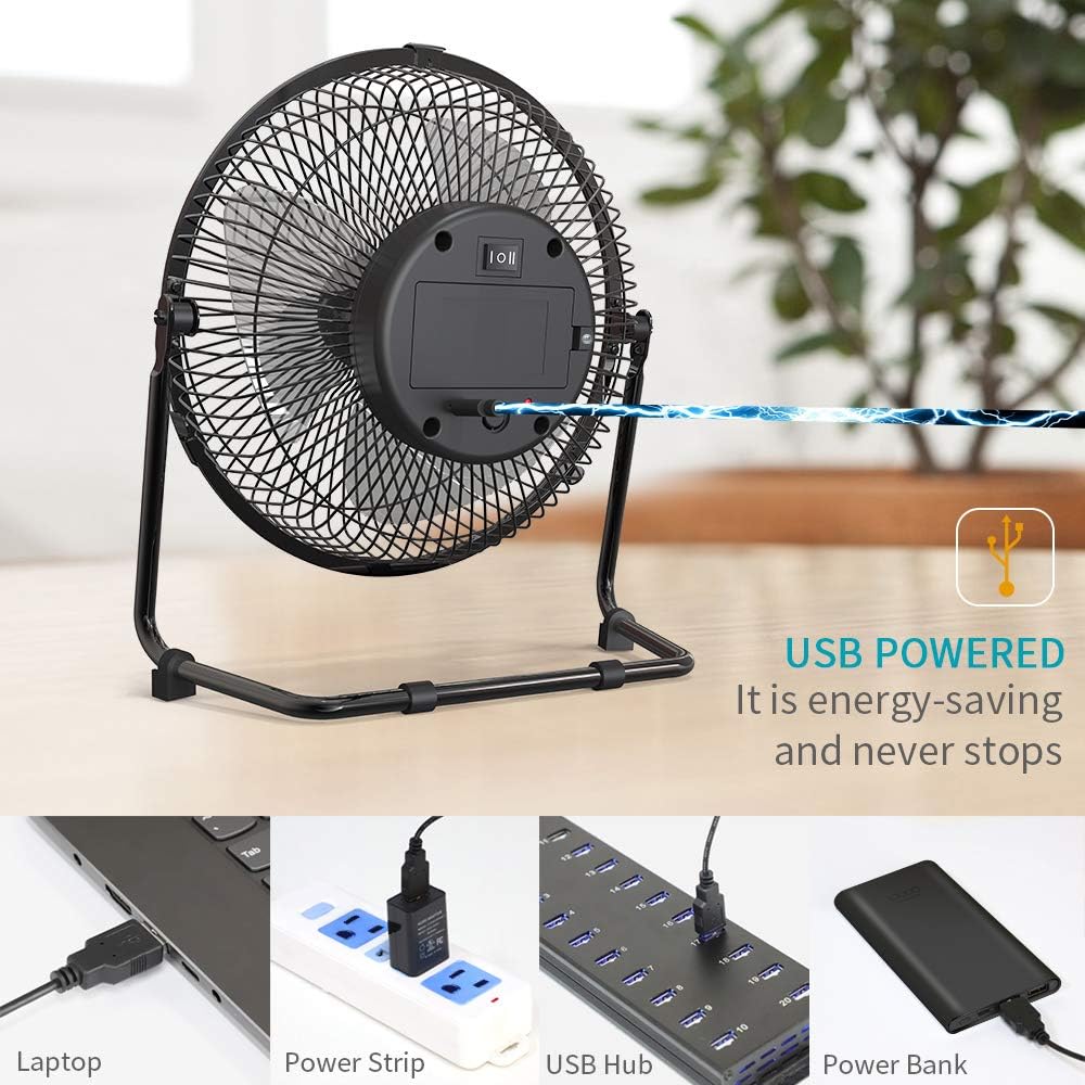 OPOLAR Battery Operated Rechargeable Desk Fan for Home Camping Hurricane, 9 Inch Battery Powered USB Fan with Metal Frame, Quiet Portable Fan with 5200 mAh Capacity & Strong Airflow: Home & Kitchen