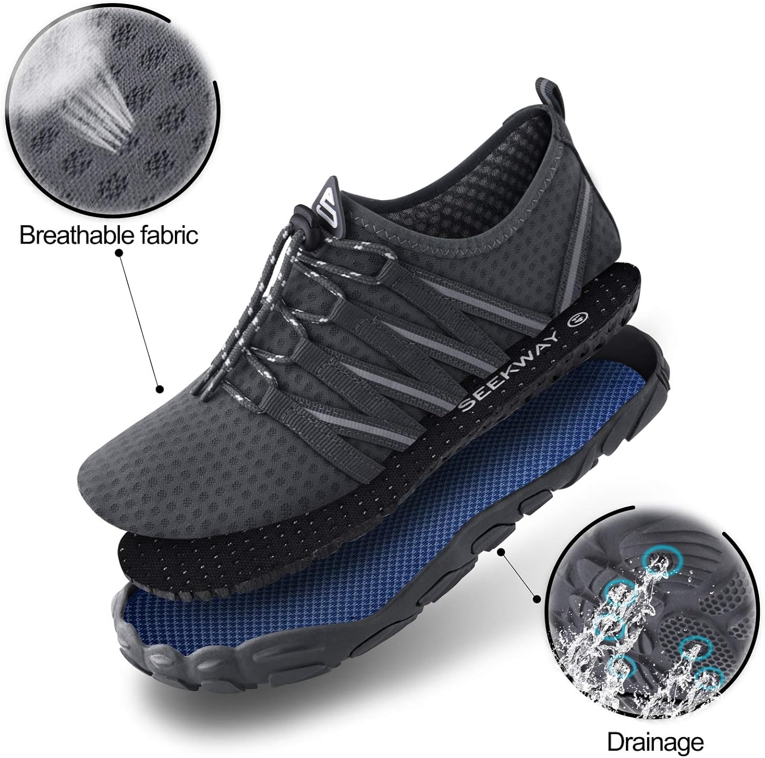  | SEEKWAY Mens Womens Water Shoes Quick-Dry Aqua Sock Barefoot Athletic Sports Shoes for Outdoor Beach Swim surf Walking Diving Boating Hiking Pool | Water Shoes