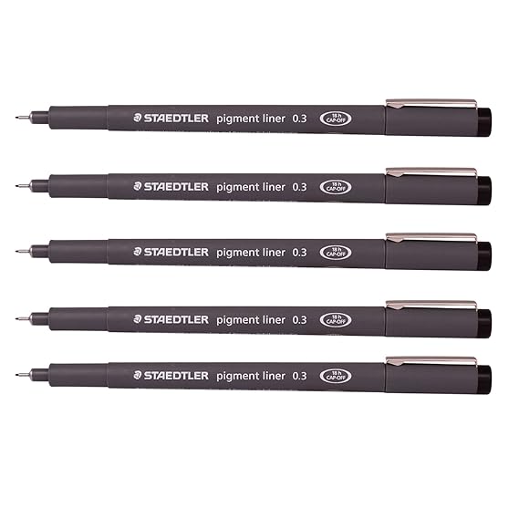 Staedtler Pigment Liner Fineliner, 0,3 mm, Sketching, Zeichnen Abfassung 5 Stück