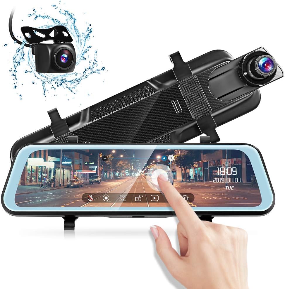AUTOLOVER Mirror Dash Camera 9.66 inch Backup Camera 1080P Dash Cam Front and Rear Full Touch Screen Rear View Mirror Camera with Loop Recording, Parking Monitor, Night Vision, Waterproof Rear Camera
