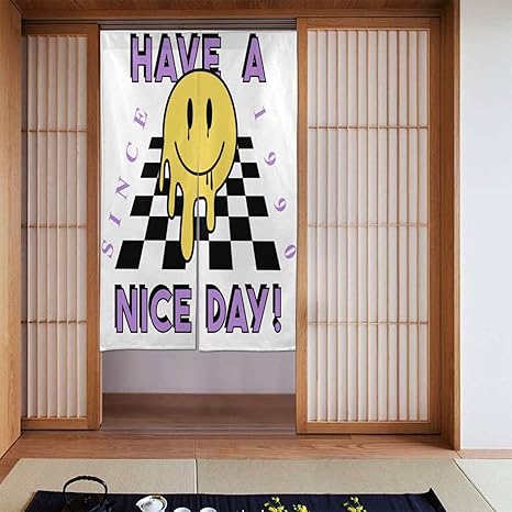 Amazon のれん カーテン 幸せそうな顔のベクトルアートイラスト 滴る笑顔の顔のアイコン ファッション 柔らかい おしゃれ 玄関 キッチン リビング 台所 飲食店 出入り口 開店祝い 新築祝い 仕切り 遮光 暖簾 カーテン 幅86丈143cm のれん オンライン通販