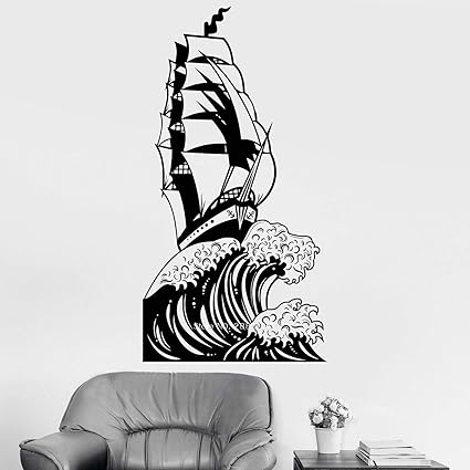 Océano big wave vinilo pared calcomanía barco agua de mar mano ola