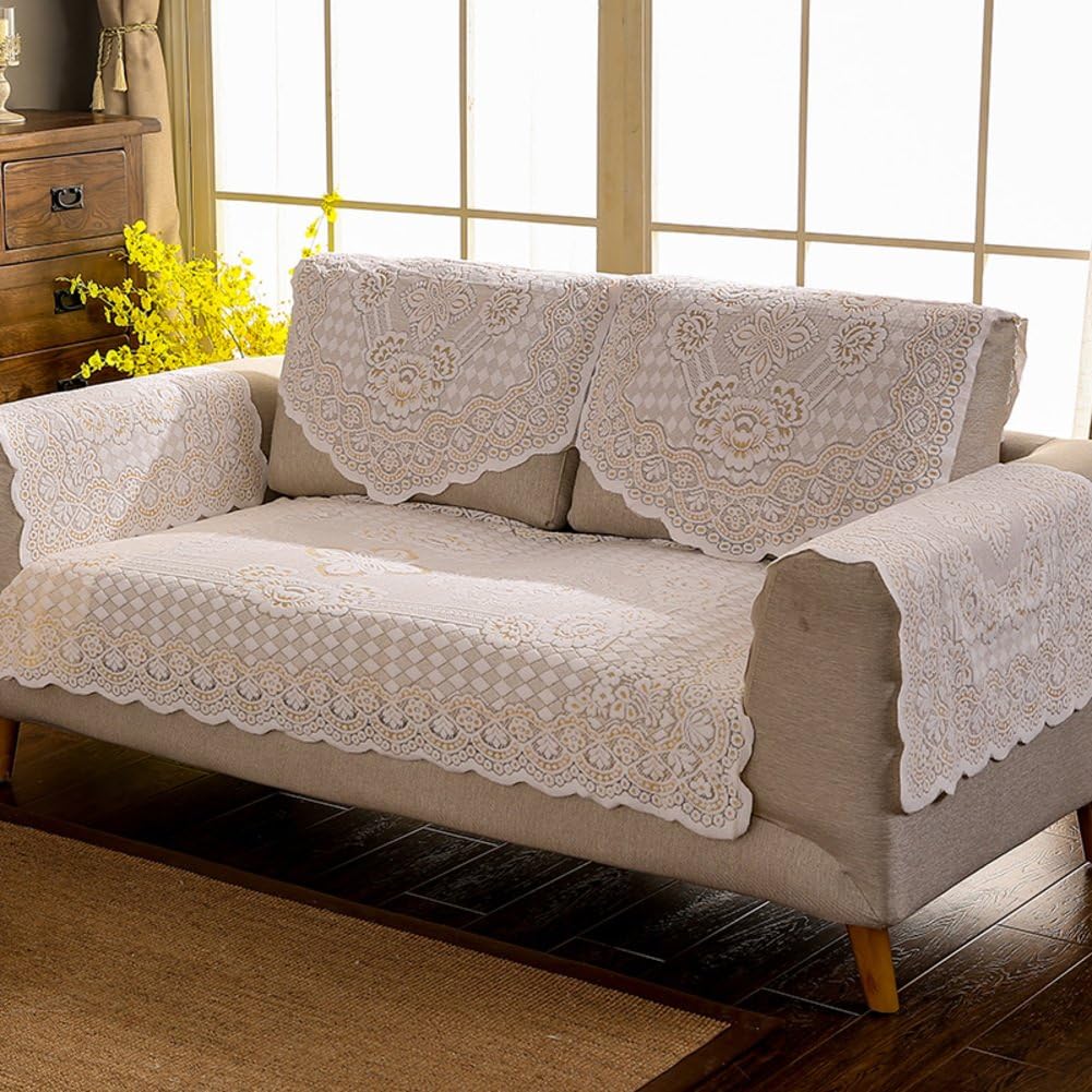 JINGJIE Lace Sofa towel, Backrest towel Simple Modern Sofa cushions Four seasons Meets Anti-skidding Arm towel-A 60x70cm(24x28inch)