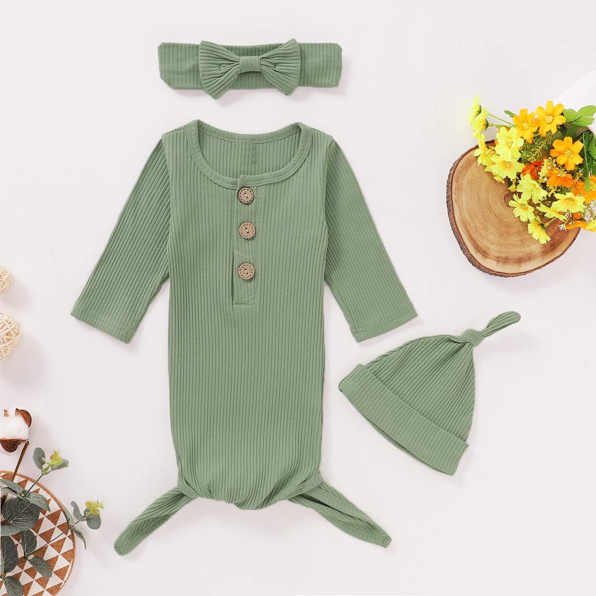 Dramiposs 4Pcs Newborn Girls Boys Nightgowns Infant Sleepwear Long Sleeve Outfit with Pacifier Clip: Clothing