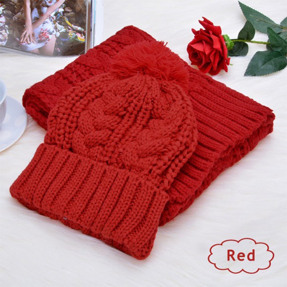 BB&KK 2 in 1 Women Soft Warm Thick Cable Knitted Hat Scarf Winter Set BB&KK 2 in 1 Women Soft Warm Thick Cable Knitted Hat Scarf Winter Set