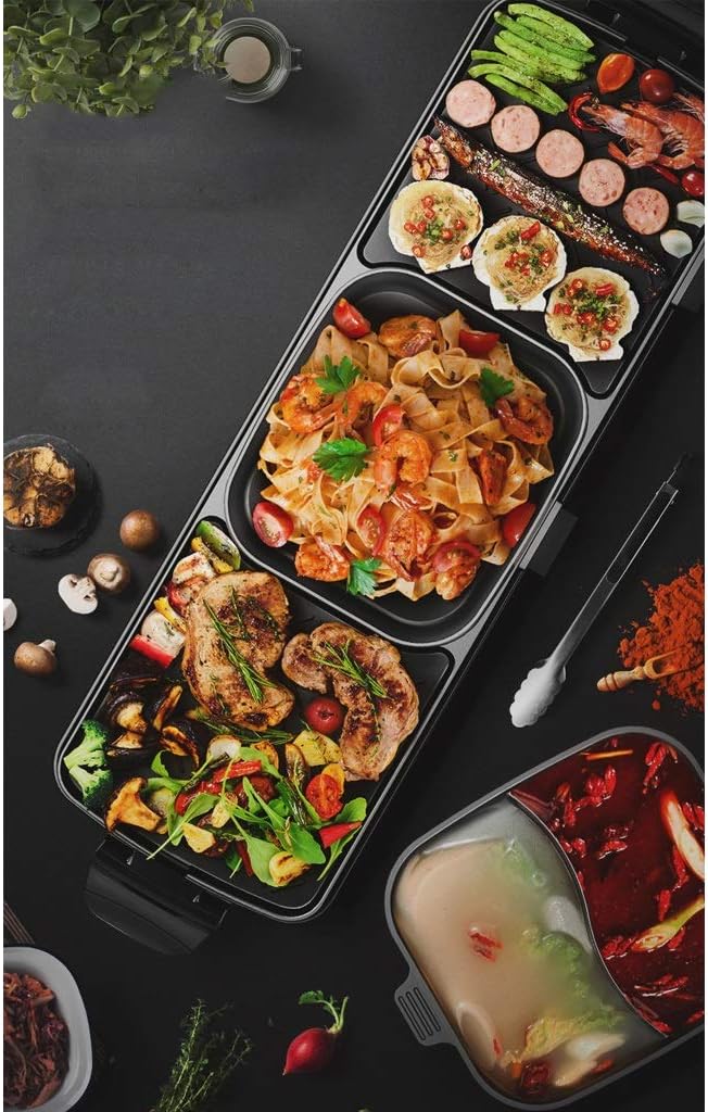 review Wenhui BBQ Grill and Hot Pot,Multi-Function Barbecue Hot Pot Double Pot Electric Grill Home Electric Baking Tray Korean Style Dual Control, Removable Design
