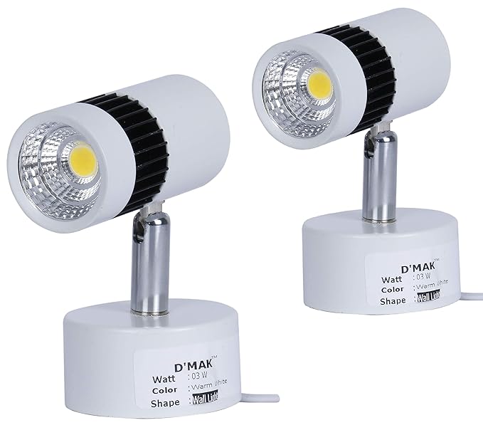 DMak LED Spot Track Light 3 Watt Warm White(Focus/Spot Light) 02- Pack. White Body, 2700k Finest Quality, Bright Light.| spot Lights for Home | Wall Light |