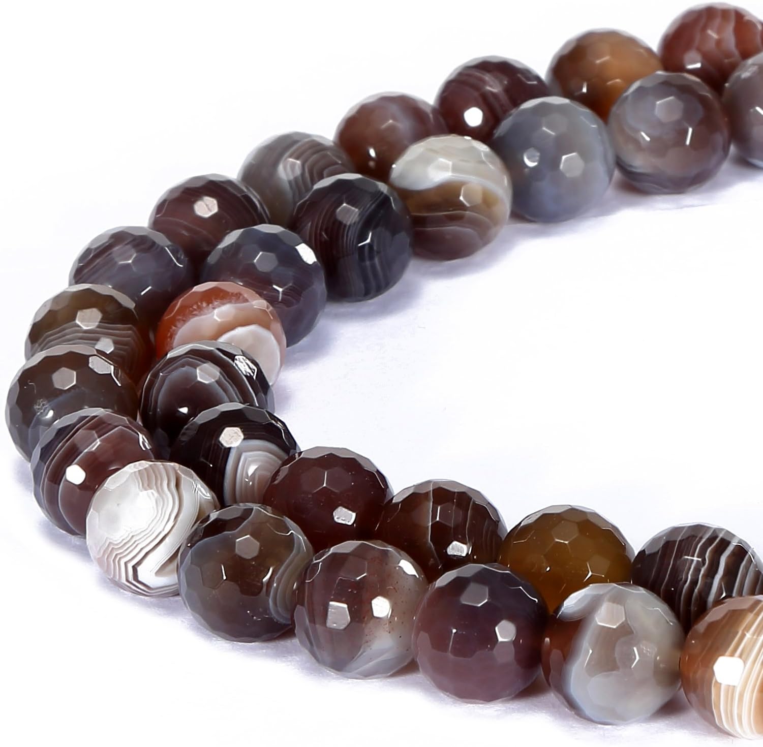 BRCbeads Gorgeous Natural Brown Botswana Agate Gemstone Faceted Round Loose Beads 6mm Approxi 15.5 inch 58pcs 1 Strand per Bag for Jewelry Making
