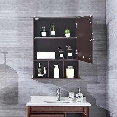 Buy Tangkula Mirrored Medicine Cabinet Bathroom Wall Mounted Storage Cabinet With Adjustable Shelf And 3 Open Compartments Espresso Online In Indonesia B08c2bp5tm