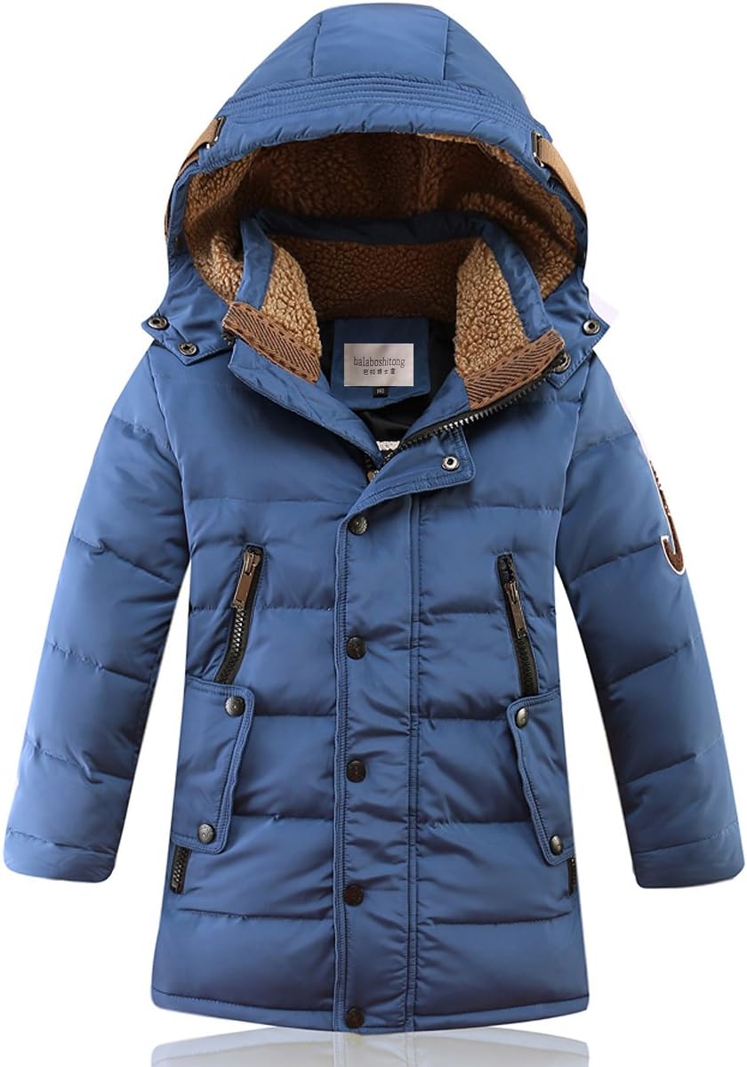 DUOCAI Boys Kids Winter Hooded Down Coat Puffer Jacket For Big Boys Mid-Long