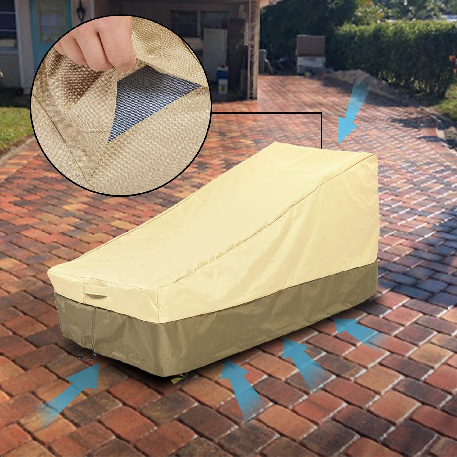Waterproof Patio Chaise Lounge Cover 2 Pack, Heavy Duty 600D Oxford Lounge Chair Covers with Air Vent, Outdoor Fade Resistant Durable Furniture Cover for Sand,Veranda（Small,Beige 68''Lx30''Dx30''H）: Kitchen & Dining