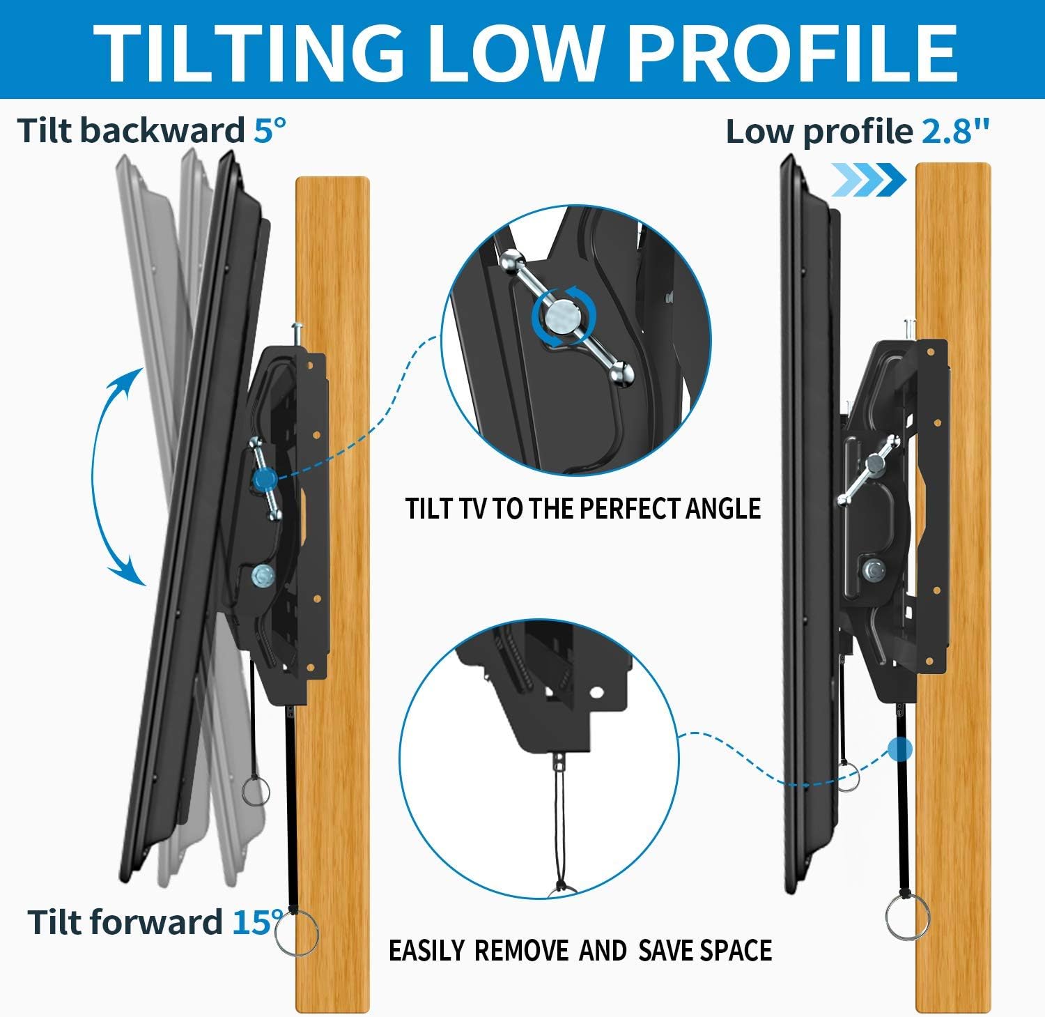 Everstone Adjustable Tilt TV Wall Mount Bracket for Most 32-80 Inch LED,LCD,OLED,Plasma Flat Screen,Curved TVs,Low Profile,Up To VESA 600x400 and 165 LBS,Includes HDMI Cable and Level,Fits 16",18",24": Electronics