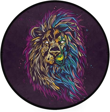 Amazon ラグ 円形 ライオン かっこいい カーペット 直径92cm 滑り止め 肌触り 柔らかい ふわふわ 耐久性 薄型 耐摩耗性 通気 寝室 軽い 子供部屋 リビングルーム 丸洗い ラグ カーペット オンライン通販