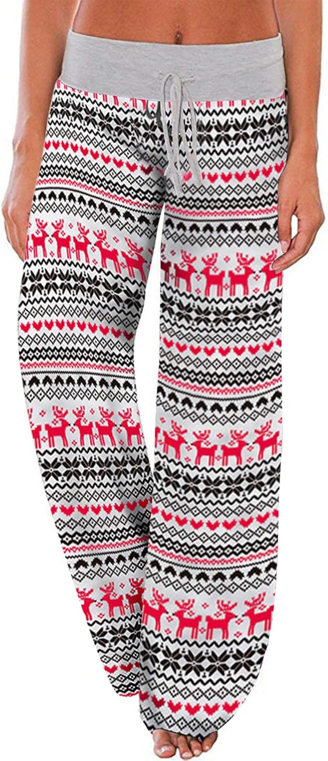 AMiERY Women's Comfy Casual Pajama Pants Floral Print Drawstring Palazzo Lounge Pants Wide Leg at  Women’s Clothing store
