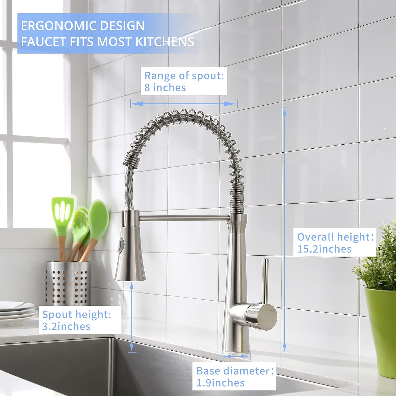 WANMAI Kitchen Faucets with Pull Down Sprayer Single Handle High Arc Kitchen Sink Faucet, Brushed Nickel Kitchen Faucet - - 