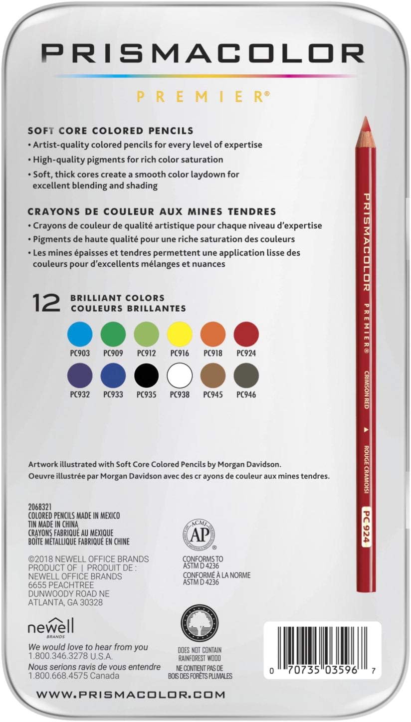 Prismacolor 3596T Premier Colored Pencils, Soft Core, 12 Count : Wood Colored Pencils : Office Products