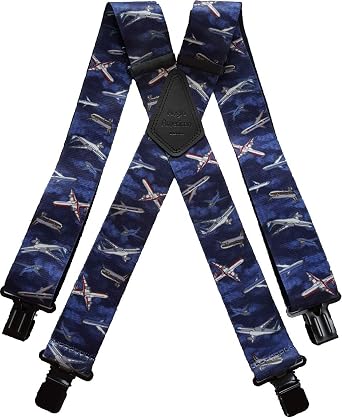Mens Braces Heavy Duty 1 5 Or 2 Dark Blue Aeroplane Aircraft Black Clip Amazon Co Uk Clothing