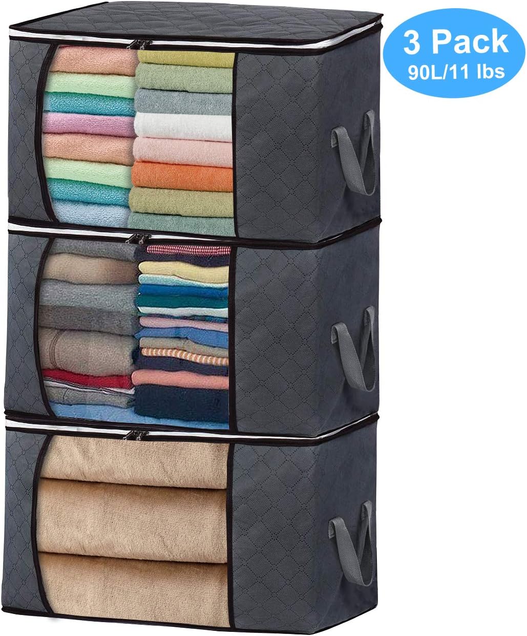 Large Storage Bags, YesTree Clothes Storage Bags with Foldable Reinforced Handle Thick Fabric for Comforters, Clothes, Blankets, Closets, Bedrooms and More – Gary(3Pack- 23"x15"x13")