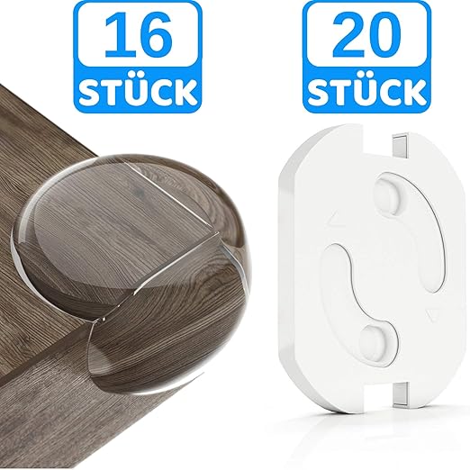 Eckenschutz (16) + Steckdosensicherung (20) von BEARTOP™ - bombenfester Halt – bereits angebrachtes Power Tape – Sicherheit f
