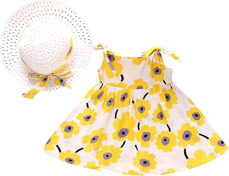 Amazon Co Jp Liaopoviao ベビー服 スカート 女の子 かわいい 花柄 ひまわり 帽子付き 袖なし 韓国風 子供服 ワンピース シンプル おしゃれ プリンセスドレス 通学 旅行 遠足 プレゼント 入園式 幼児 服 ファッション小物