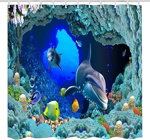 Amazon Com Broshan Sea Dolphin Shower Curtain Set Ocean Animal