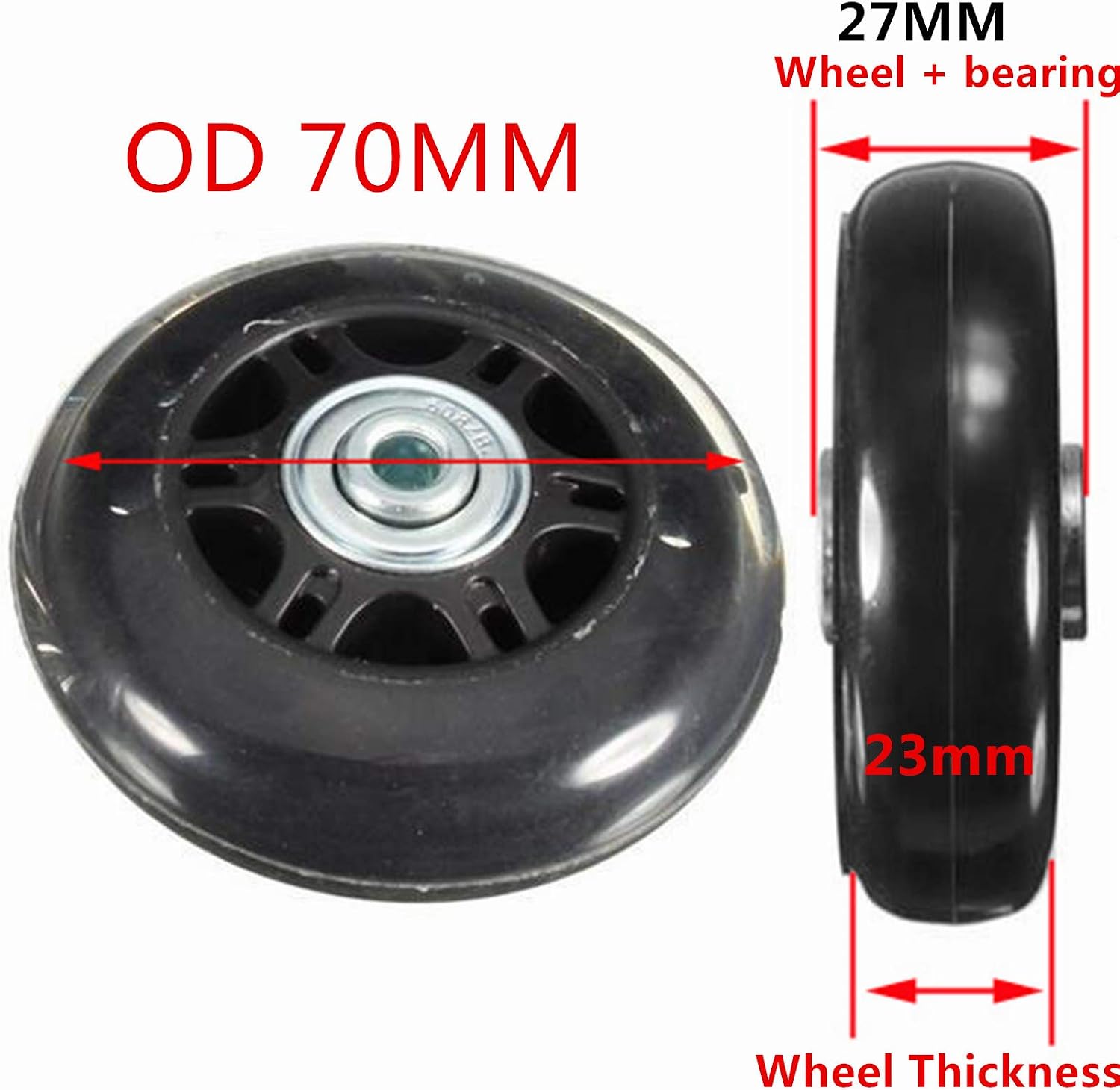 Pair Luggage Suitcase Replacement Wheels OD 70 Axles 35 Repair Set for Luggage Suitcase (70mm x 23mm x 6mm) - Image 3