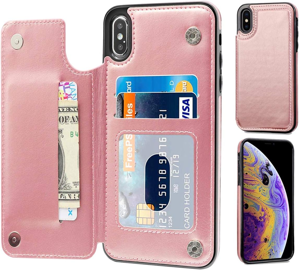 CreaDreamWallet Case for iPhone Xs Max 6.5inch, Premium PU Leather with Card Holder, Double Magnetic Clasp and Durable Shockproof Cover for iPhone Xs Max 6.5"-Rose Gold