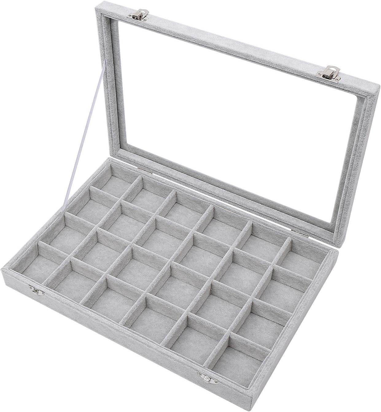 STYLIFING Clear Lid Velvet 24 Grid Jewelry Tray Transparent Jewelry Display Showcase Lockable Felt Jewelry Storage Organizer Charm Box Holder Gifts for Girls Women: Home & Kitchen