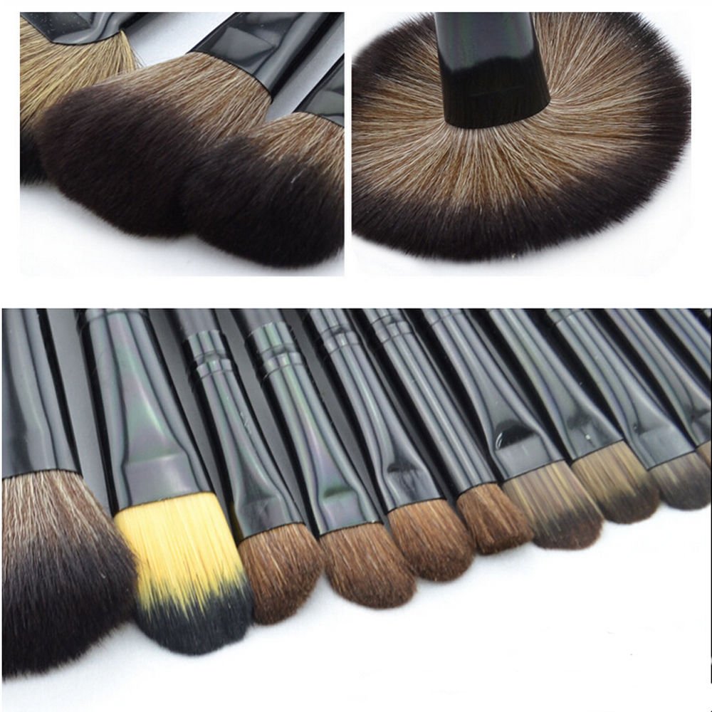 Aurelife Synthetic Hair Wooden Handle Makeup Brush Kit, Black, 24-Pieces Professional Brushes