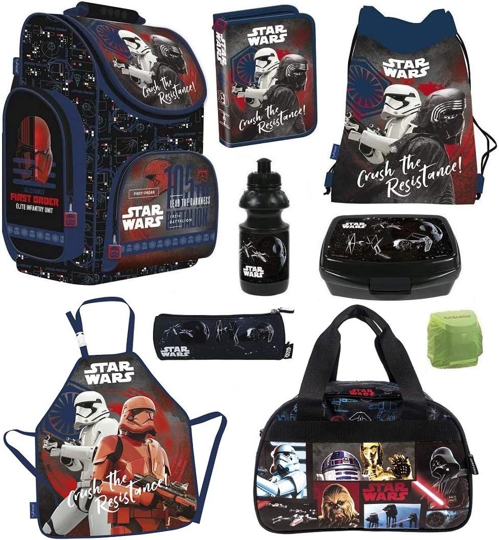 Familando Schulranzen-Set Star Wars 9-TLG. mit Federmappe Sporttasche und Regenschutz Ranzen