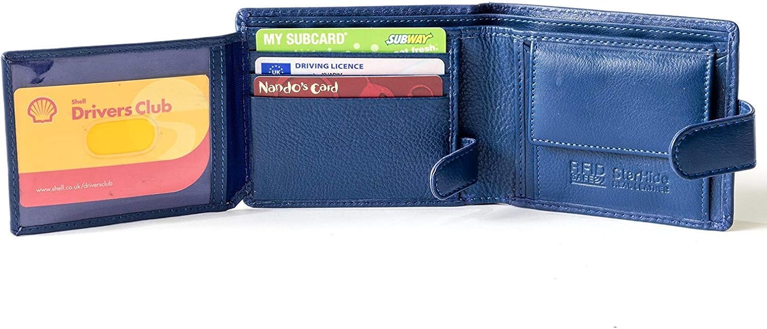STARHIDE Handmade Wallets for Men UK, Blue Nappa (With Strap), 12 cm x 9,5 cm x 2 cm - Image 4