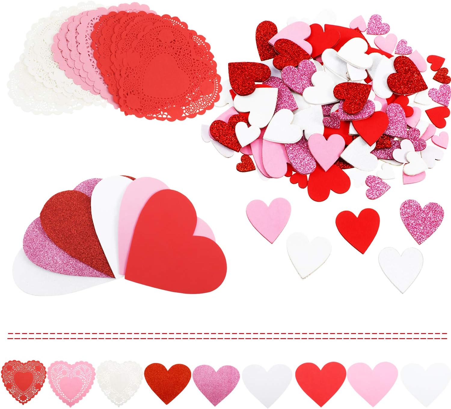 WILLBOND 276 Pieces Foam Heart Stickers, Including 6 Pieces