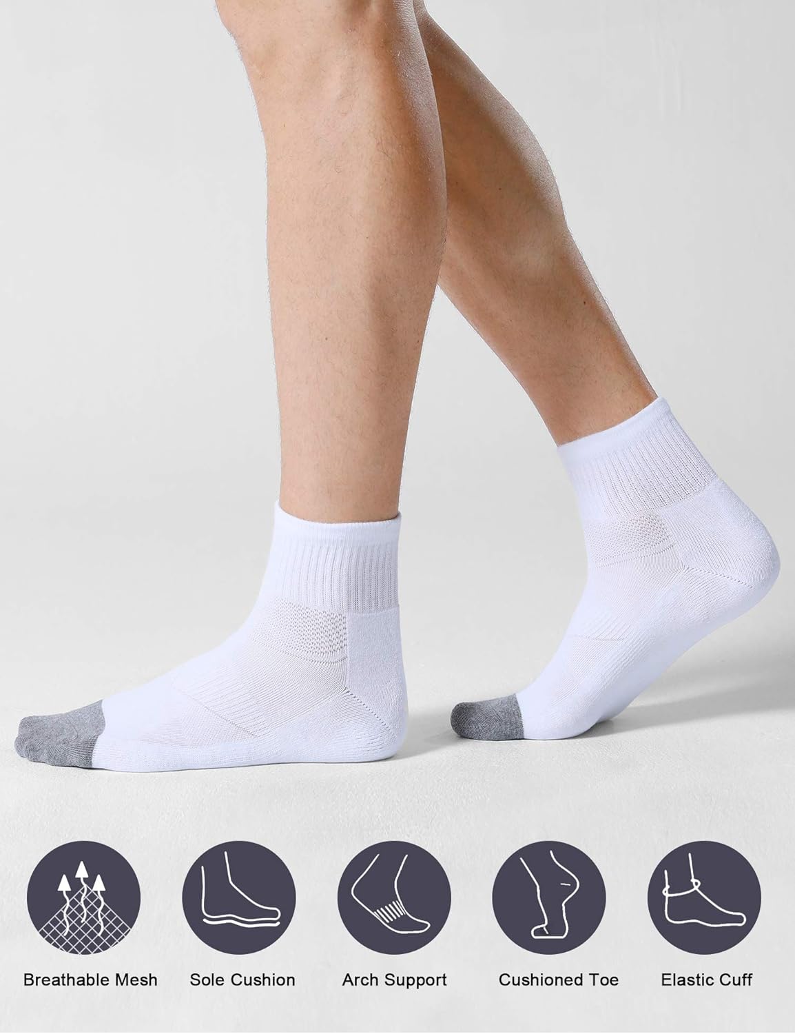 CelerSport 6 Pack Men's Ankle Socks with Cushion Athletic Running Socks: Clothing