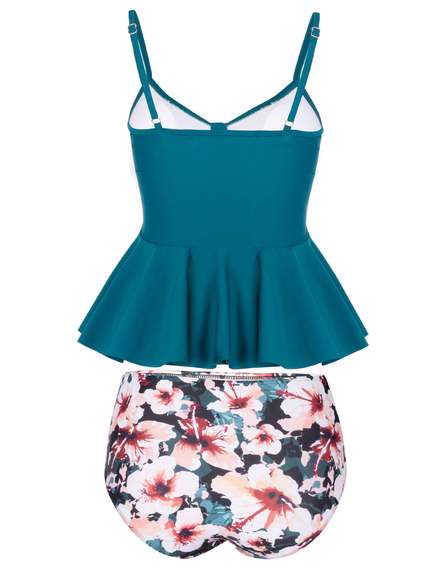 MARINAVIDA Wowen Swimsuit Two Piece Ruffle Tankini Top with High Waisted Bottom Dark Green