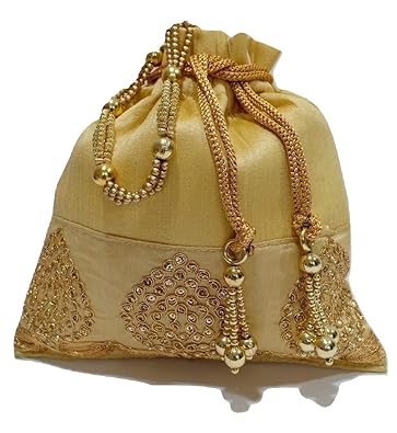 Kiara Silk Potli Batwa with Metal Beadwork (8 inches* 9 inches)