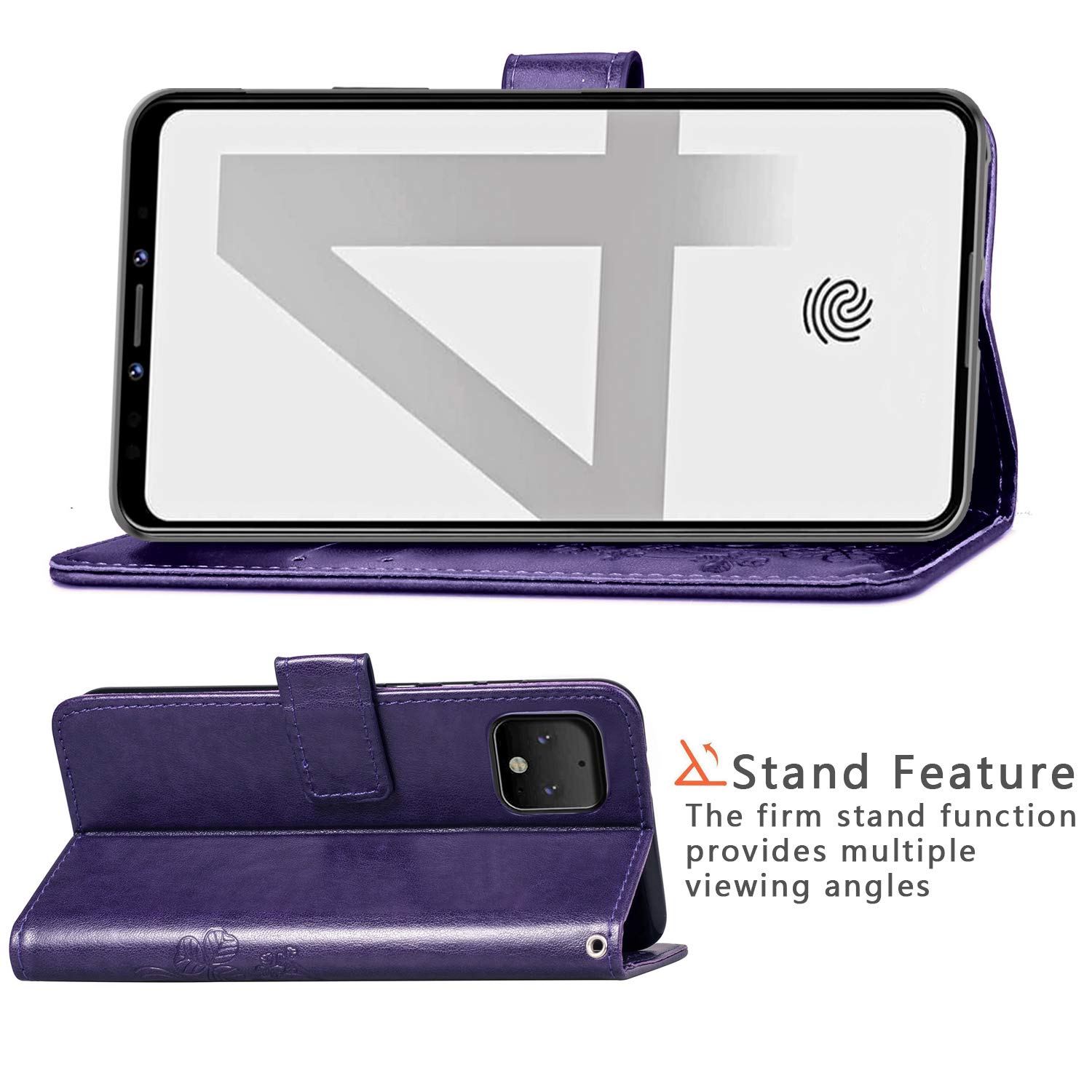 Halnziye for Google Pixel 4 Case - Magnetic Closure Soft TPU Flip Leather Wallet Phone Case with Kickstand Card Slots Designed for Google Pixel 4 Case Cover (Purple)