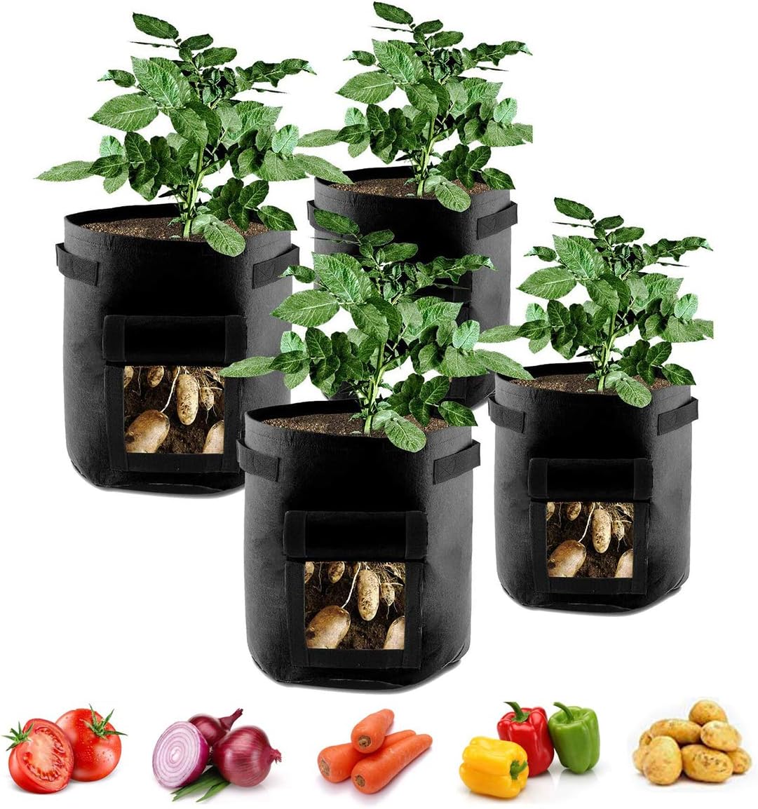 3 Pack Gallon Potato Grow Bag - Planter Bags Pot PE Cloth Tomato Planting Container Bag Vegetable Gardening Thicken Garden Grow Bag Pot Planting Supplies (7 Gallon, Black)
