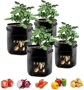 3 Pack Gallon Potato Grow Bag - Planter Bags Pot PE Cloth Tomato Planting Container Bag Vegetable Gardening Thicken Garden Grow Bag Pot Planting Supplies (7 Gallon, Black)