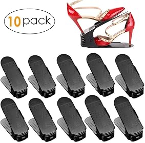 FEMOR Set de 10pcs de Organizadores Ajustables de Zapatos con Ranuras Soportes de Calzado Apilador para Zapatos Ahorro de Espacio Color Negro 