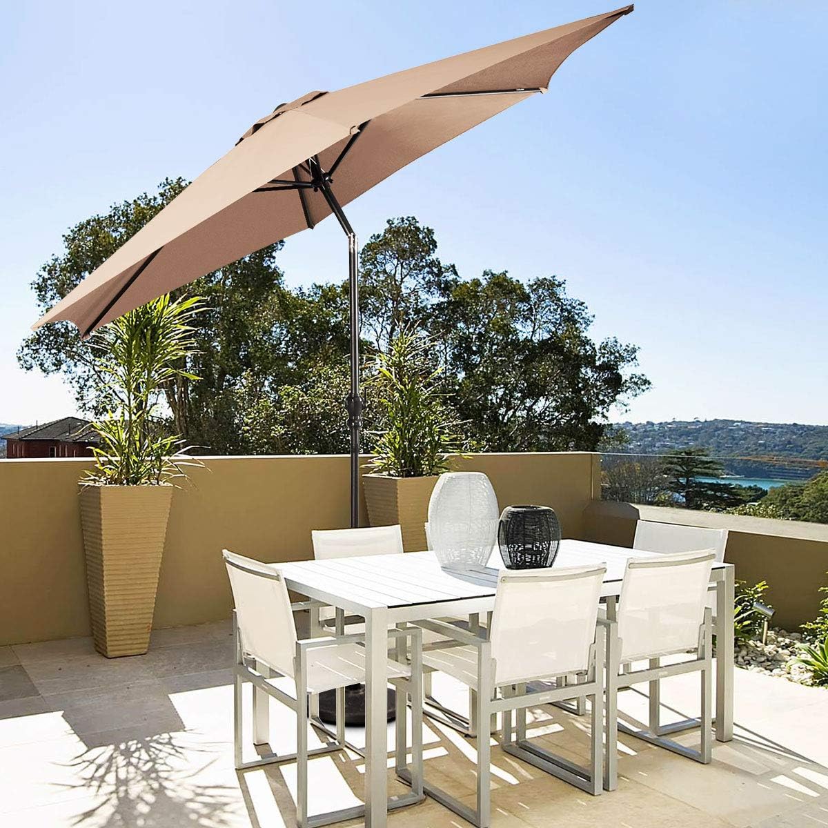 Amazon Com Giantex 9ft Patio Umbrella Outdoor Market Table Umbrella W Push Button Tilt And Crank 180g Polyester Fabric And Sturdy Ribs Sun Canopy Umbrellas For Patio Garden Beach Deck Pool Clothing