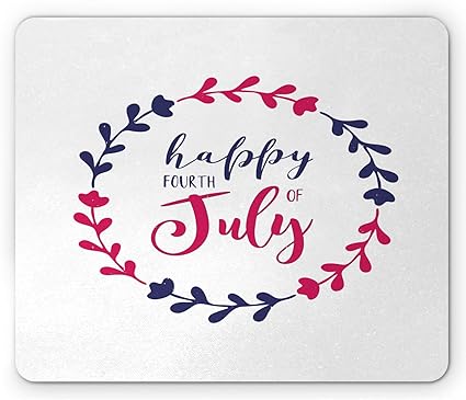 Amazon 7月4日マウスパッド フラワーリースシルエット内のハッピー独立記念日のレタリング 長方形の滑り止めラバーマウスパッド 標準サイズ ホワイトマゼンタ クォーツ Megpo マウスパッド 通販