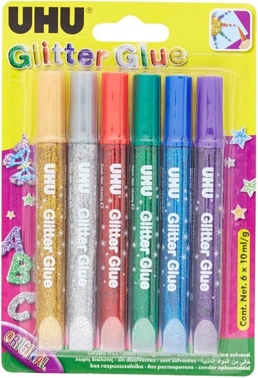 Uhu Glitter Glue Original Glitzerkleber Zum Basteln Dekorieren Und Kreativen Gestalten In Tube Mit Feiner Dosierspitze 6 X 10 Ml Amazon De Baumarkt