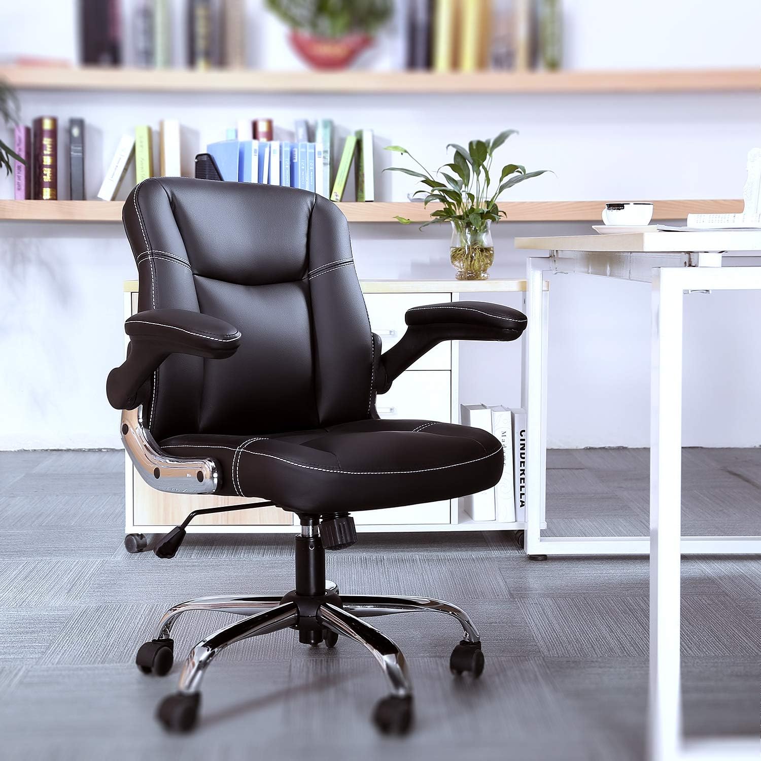 Mid-Back Ergonomic Office Faux PU Leather Chair Executive Computer Desk Chairs Managerial Executive Chairs: Furniture & Decor