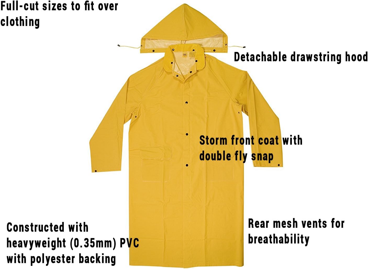 CLC Custom Leathercraft Rain Wear R105M .35 MM PVC Trench Coat, Medium,Yellow: Home Improvement