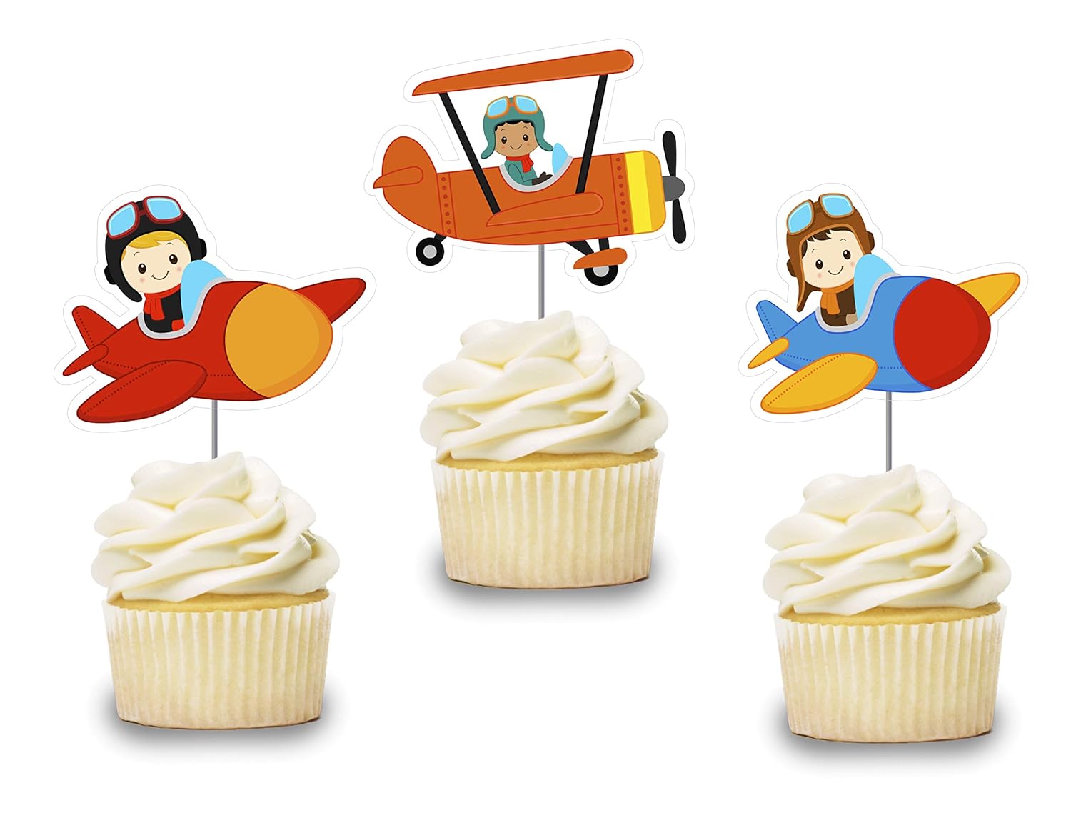 Airplane Cupcake Toppers 12 Pcs, Pilot Cake Picks Baby