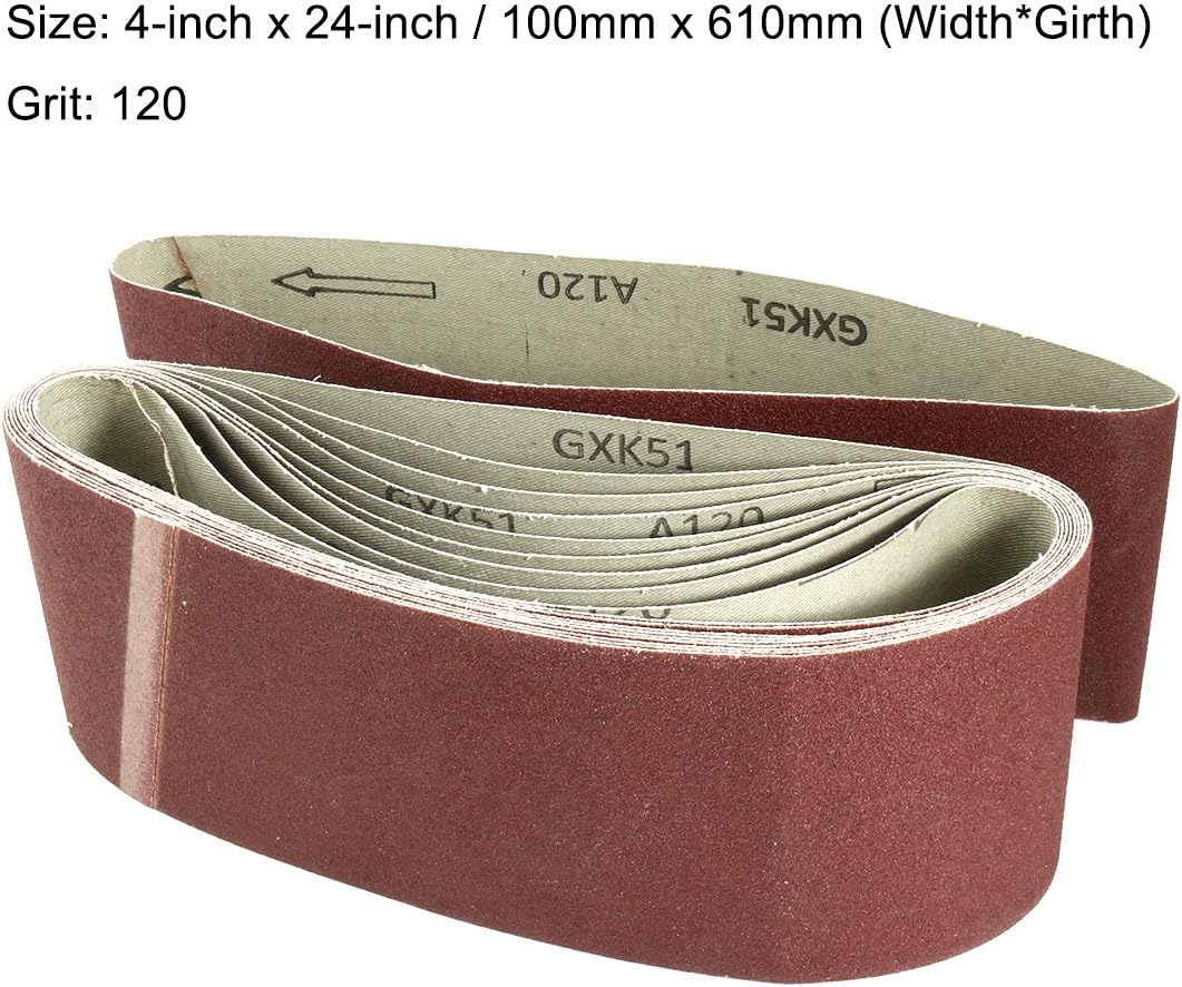 Sourcingmap 4-Inch x 24-Inch Aluminum Oxide Sanding Belt 120 Grits Sandpaper Lapped Joint for Belt Sander 10pcs - Image 3