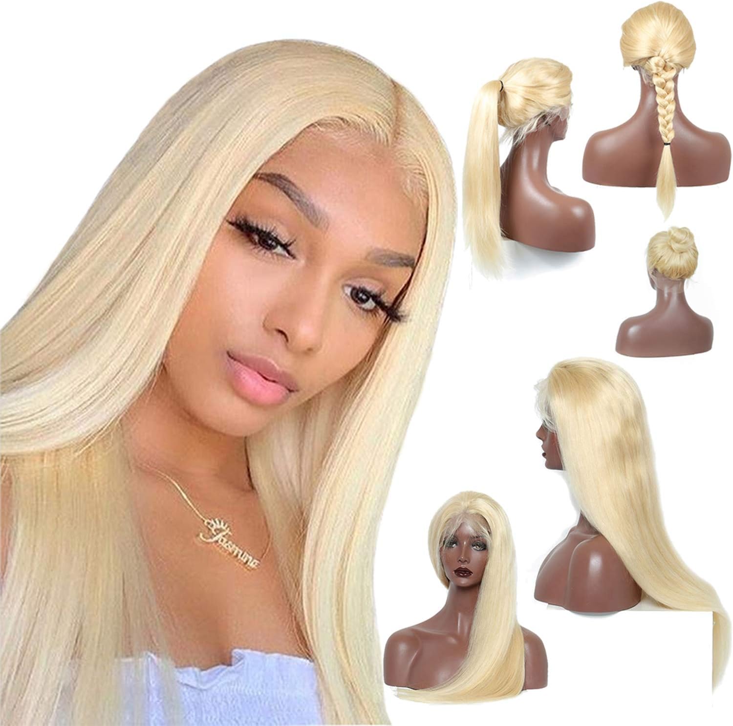 Blonde Straight 360 Lace Frontal Wigs Pre Plucked Human Hair Lace Front Wigs 150% Density for Black Women 613 Blonde 360 Frontal Human Wig for High Ponytail and Updo Lace Wig with Baby Hair 24 Inch