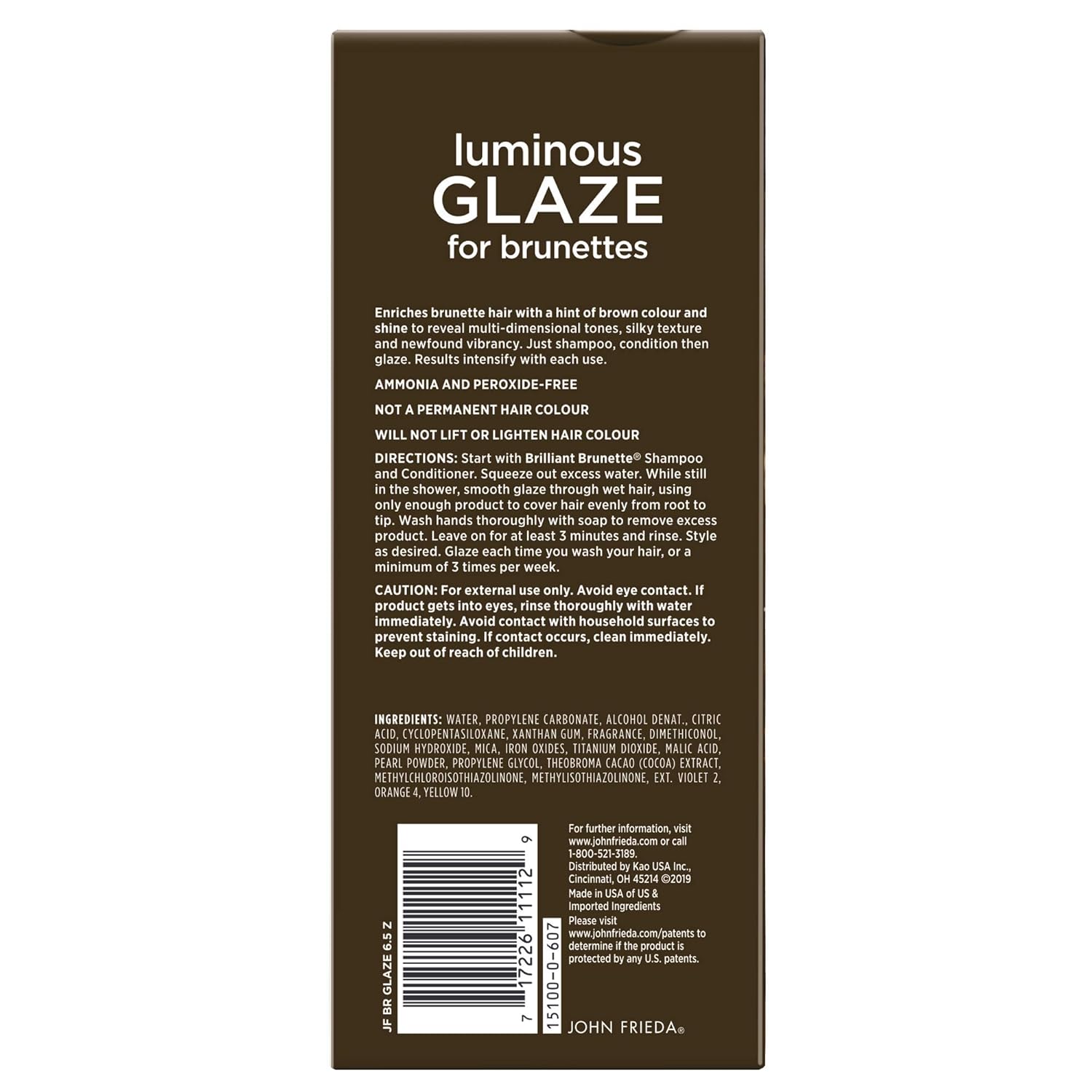 John Frieda Brilliant Brunette Luminous Glaze, 6.5 Ounce Colour Enhancing Glaze, Designed to Fill Damaged Areas for Smooth, Glossy Brown Color (15100) : Hair Coloring Products : Beauty