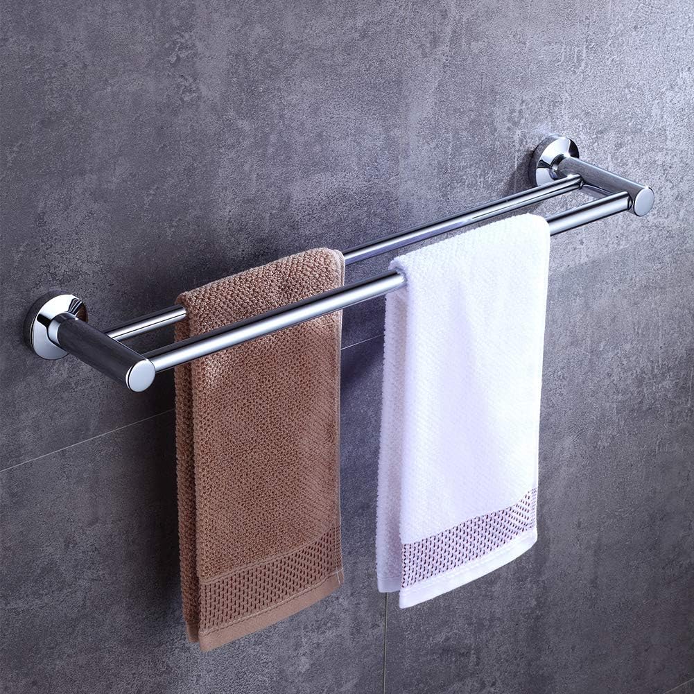 BOOKARROW Double Towel Rails 600mm/ 24 inch Chrome Screw Wall Mounted Dual Rod Towel Shelf Bar or Rack Round in Bathroom or Kitchen B38913-60CM - Image 3